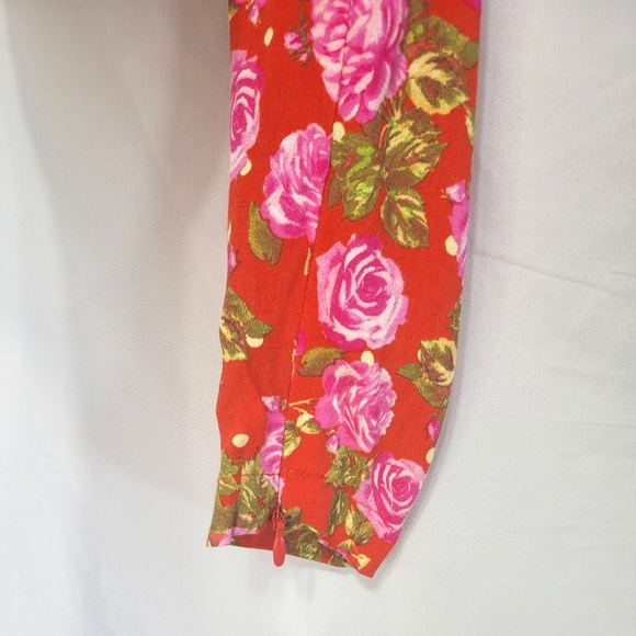 Zara Rose Print Red Crop Corset Sweatheart Cottagecore Whimsical Romantic Top - Picture 6 of 12